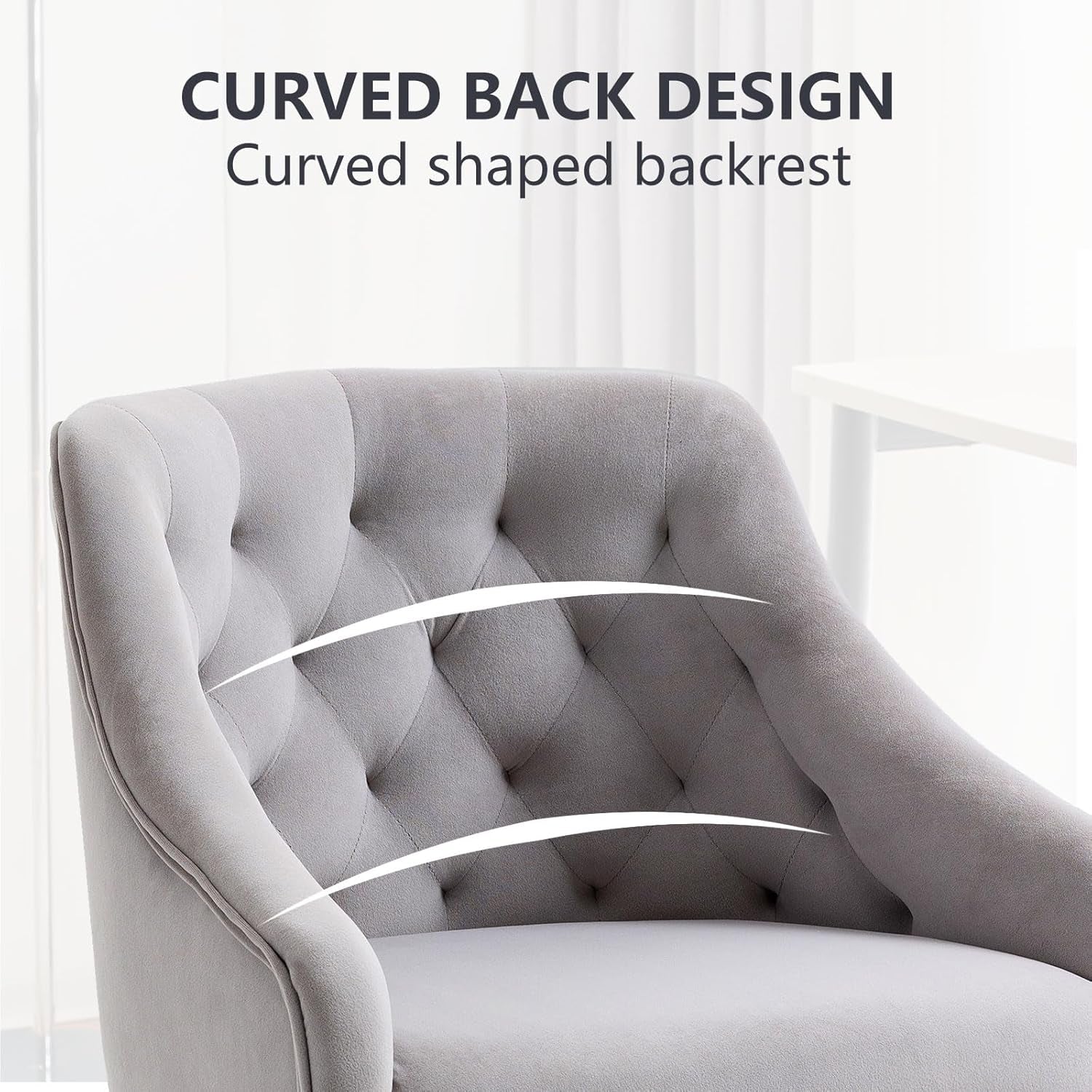 Grey Velvet Office Swivel Chair With 360 Degree Rotation