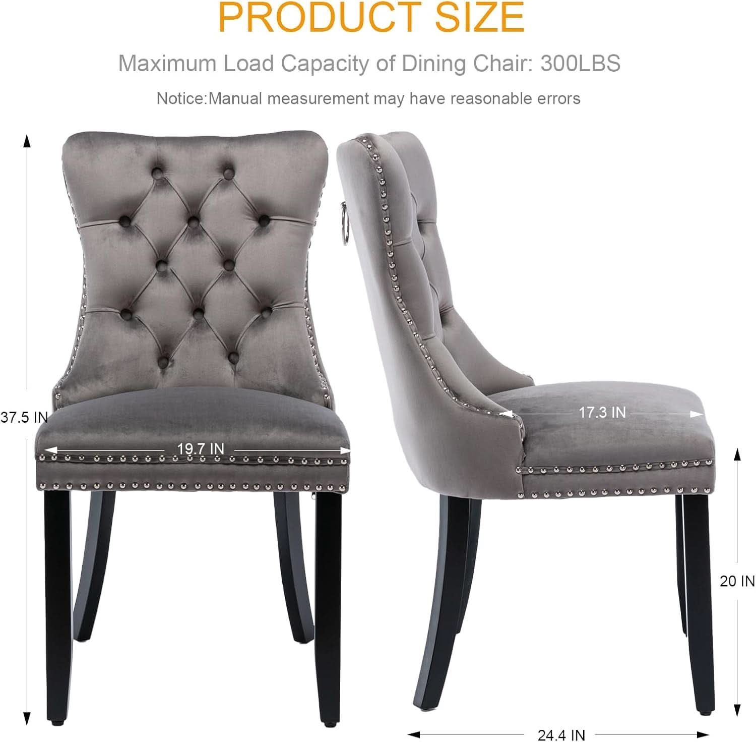 Grey Velvet Tufted Dining Chairs 4 Pack With Nailhead Trim