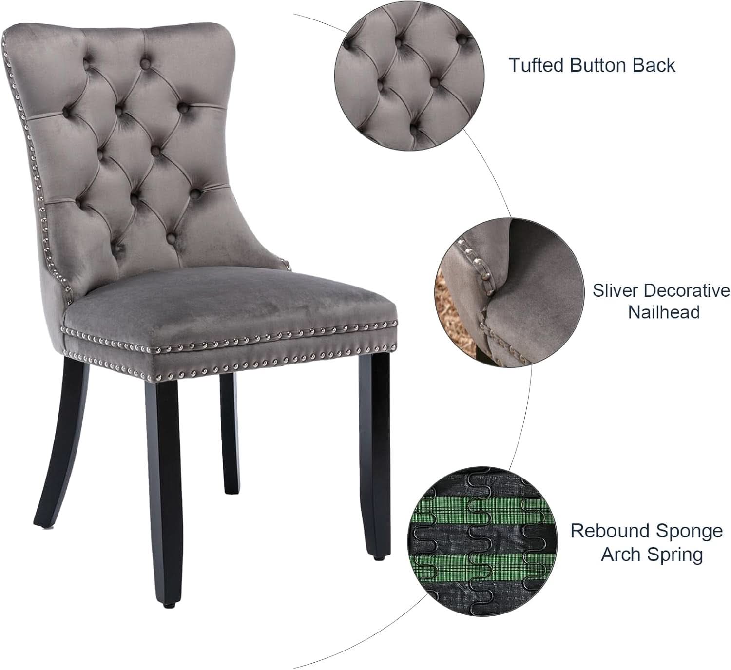 Grey Velvet Tufted Dining Chairs 4 Pack With Nailhead Trim