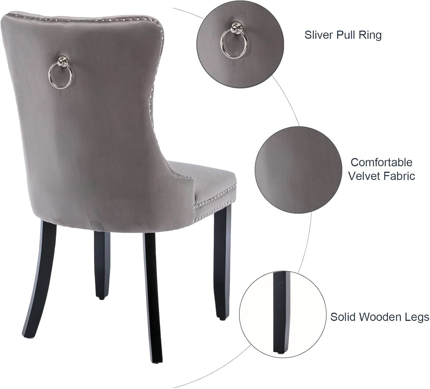 Grey Velvet Tufted Dining Chairs 4 Pack With Nailhead Trim