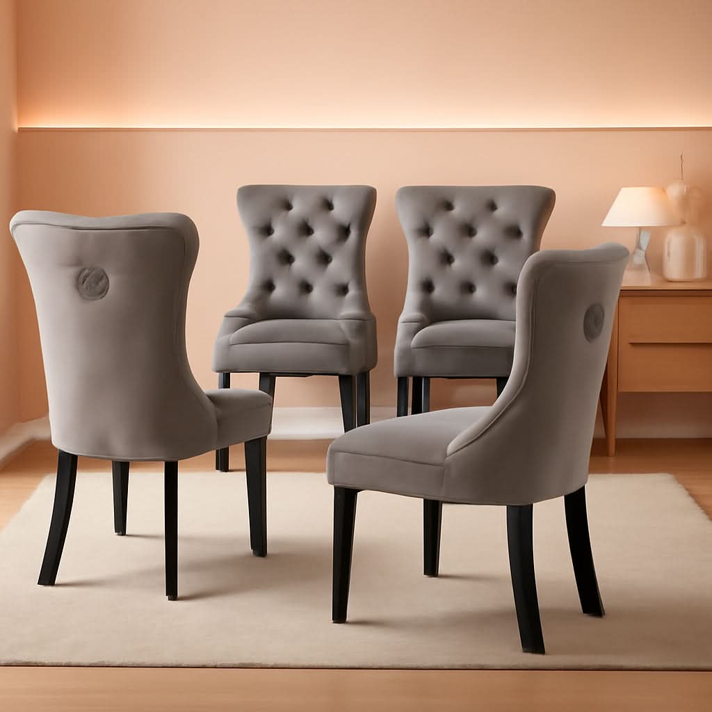 Grey Velvet Tufted Dining Chairs 4 Pack With Nailhead Trim