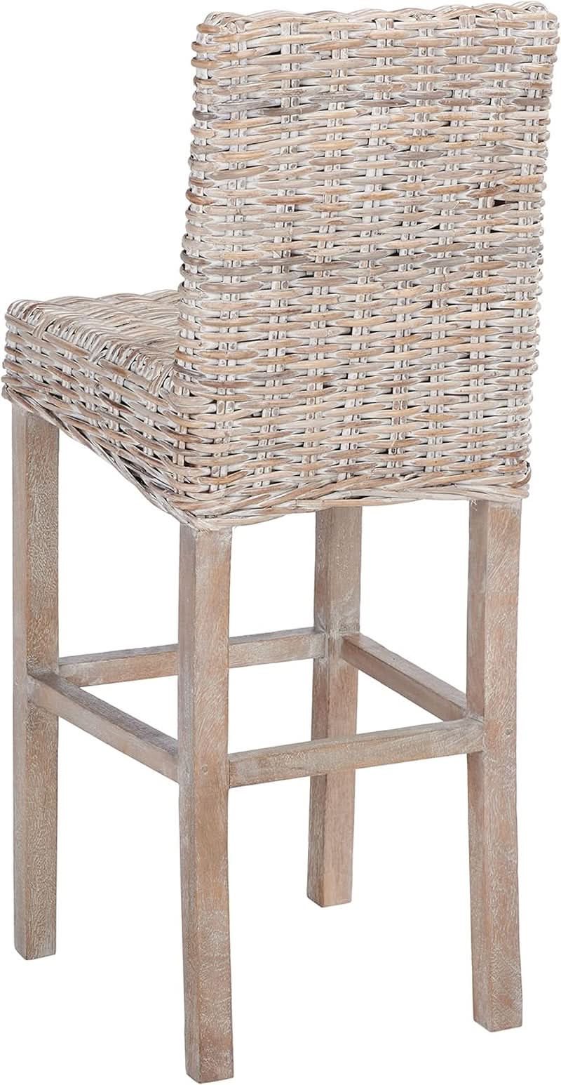 Grey Wash Rattan 30 Inch Bar Stool With Parsons Legs