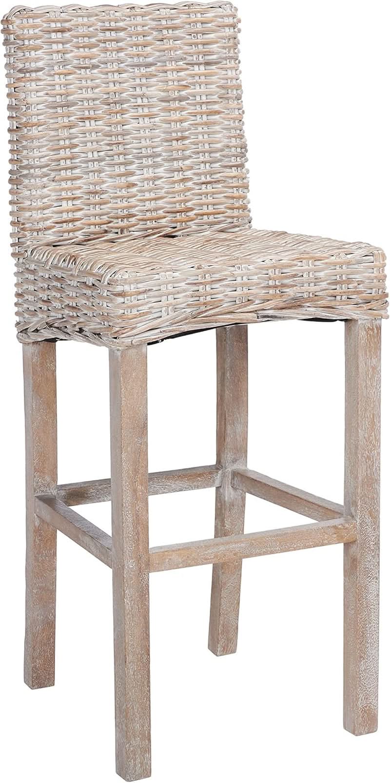 Grey Wash Rattan 30 Inch Bar Stool With Parsons Legs