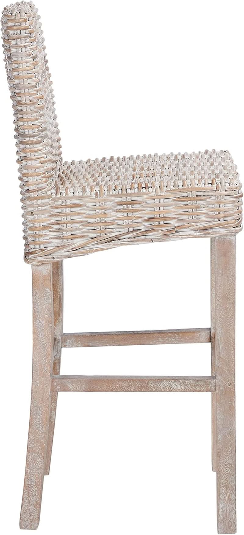 Grey Wash Rattan 30 Inch Bar Stool With Parsons Legs