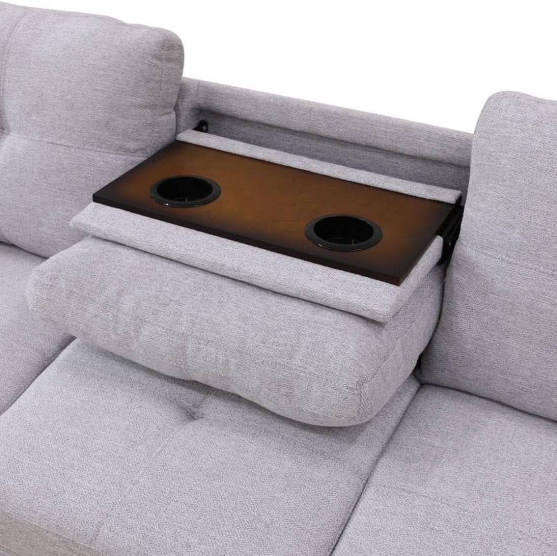 Grey White Flannel L Shaped Sectional Sofa With Ottoman