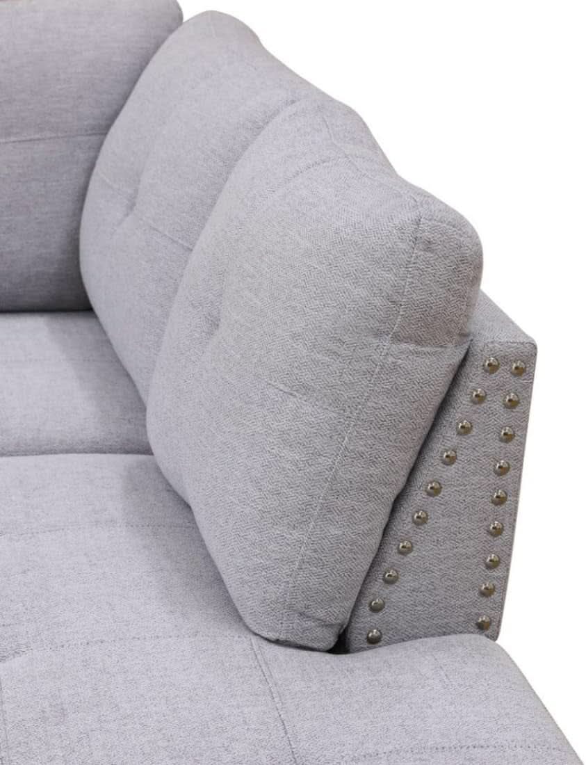 Grey White Flannel L Shaped Sectional Sofa With Ottoman