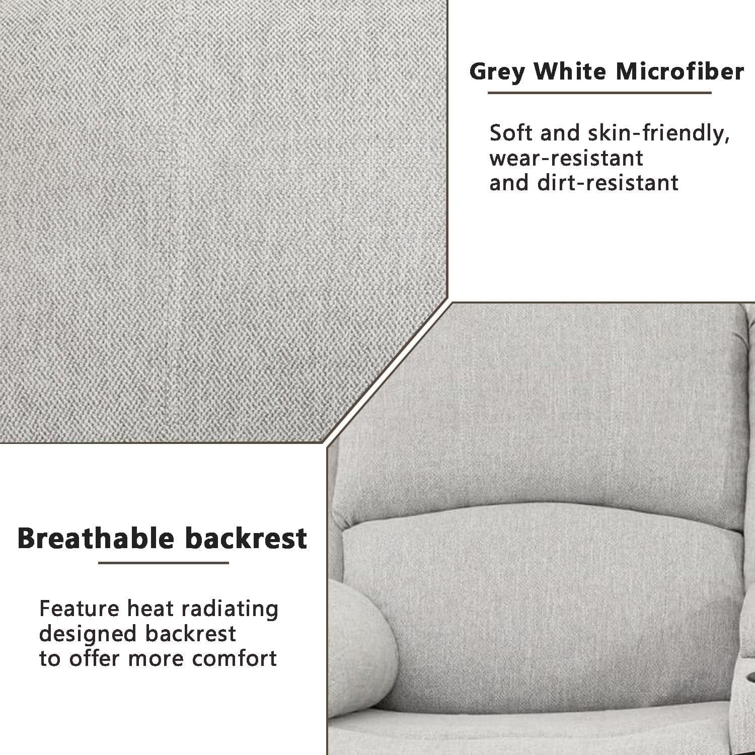 Grey White Microfiber Leather Recliner Sofa Set Living Room