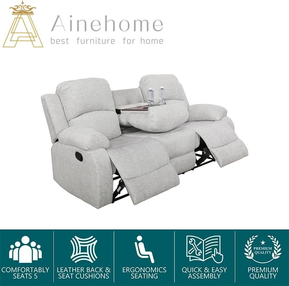 Grey White Microfiber Leather Recliner Sofa Set Living Room