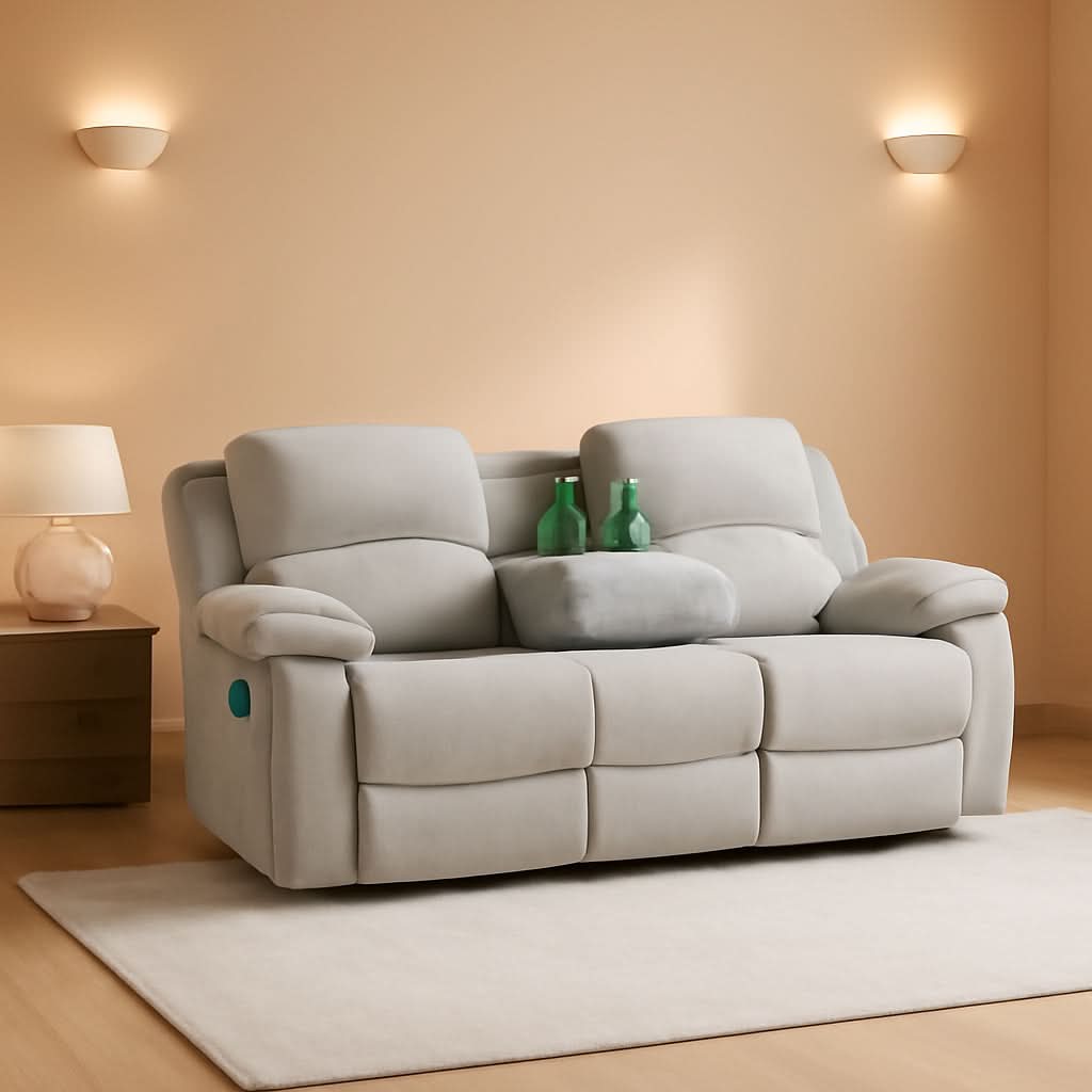 Grey White Microfiber Leather Recliner Sofa Set Living Room