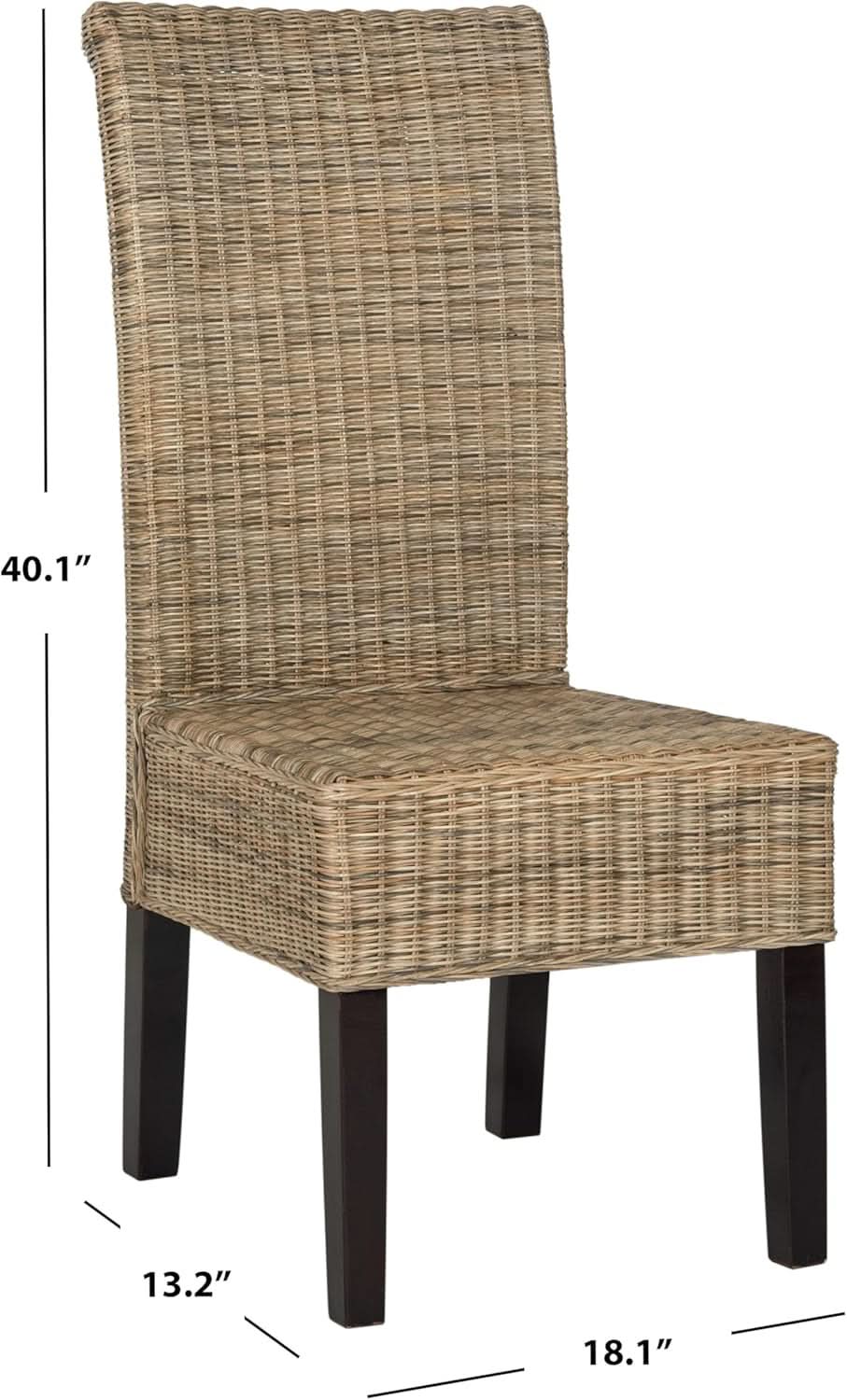Grey Wicker Dining Chair 18 Inch Rattan Cotton Upholstery
