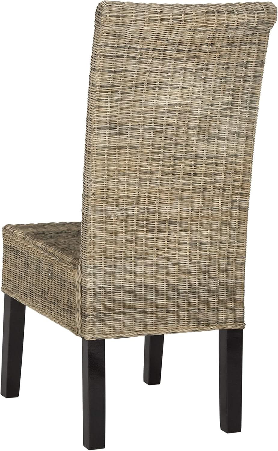 Grey Wicker Dining Chair 18 Inch Rattan Cotton Upholstery