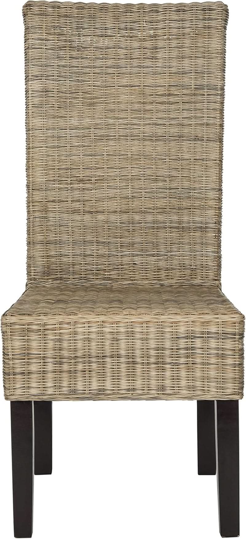 Grey Wicker Dining Chair 18 Inch Rattan Cotton Upholstery