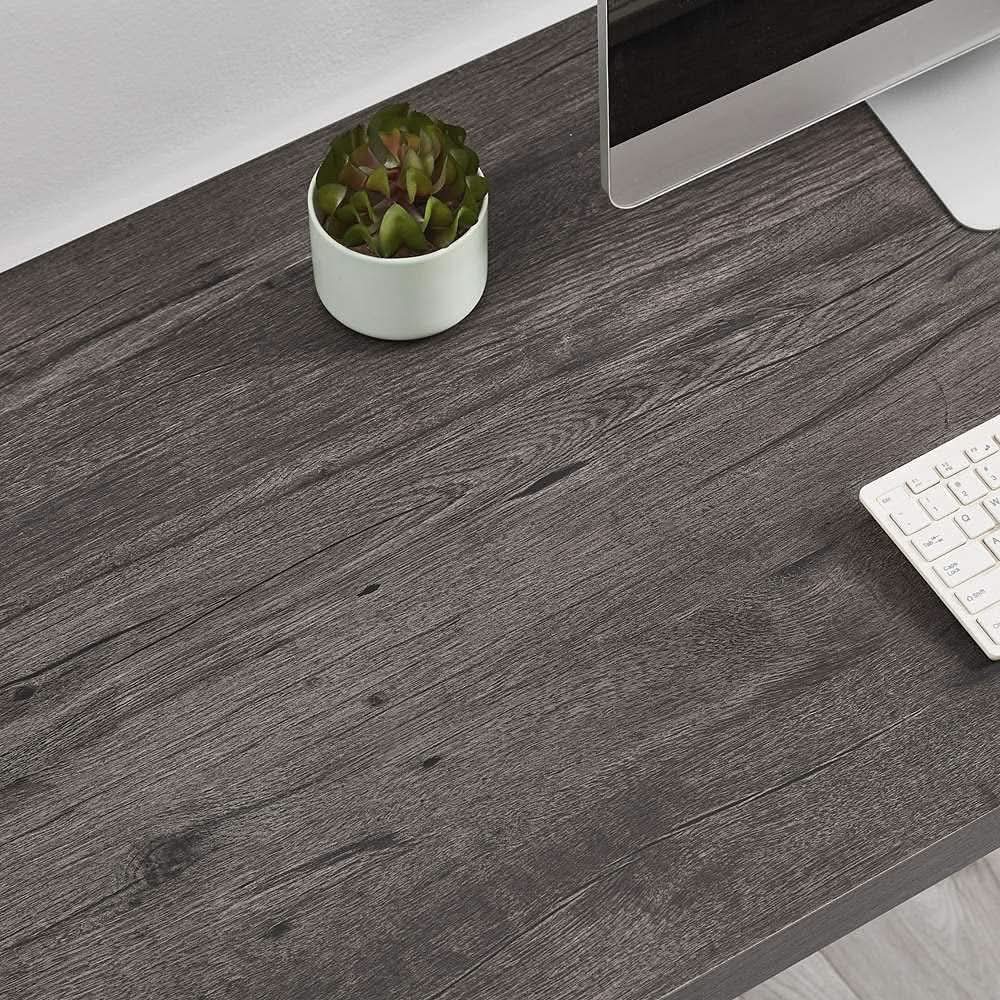 Grey Wood Rustic Industrial Computer Desk With Two Shelves
