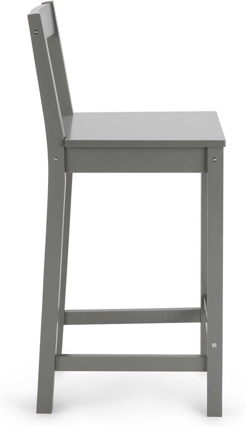 Grey Wooden Bar Stool With Backrest, 34.6 Inch Counter Height, Set Of 2