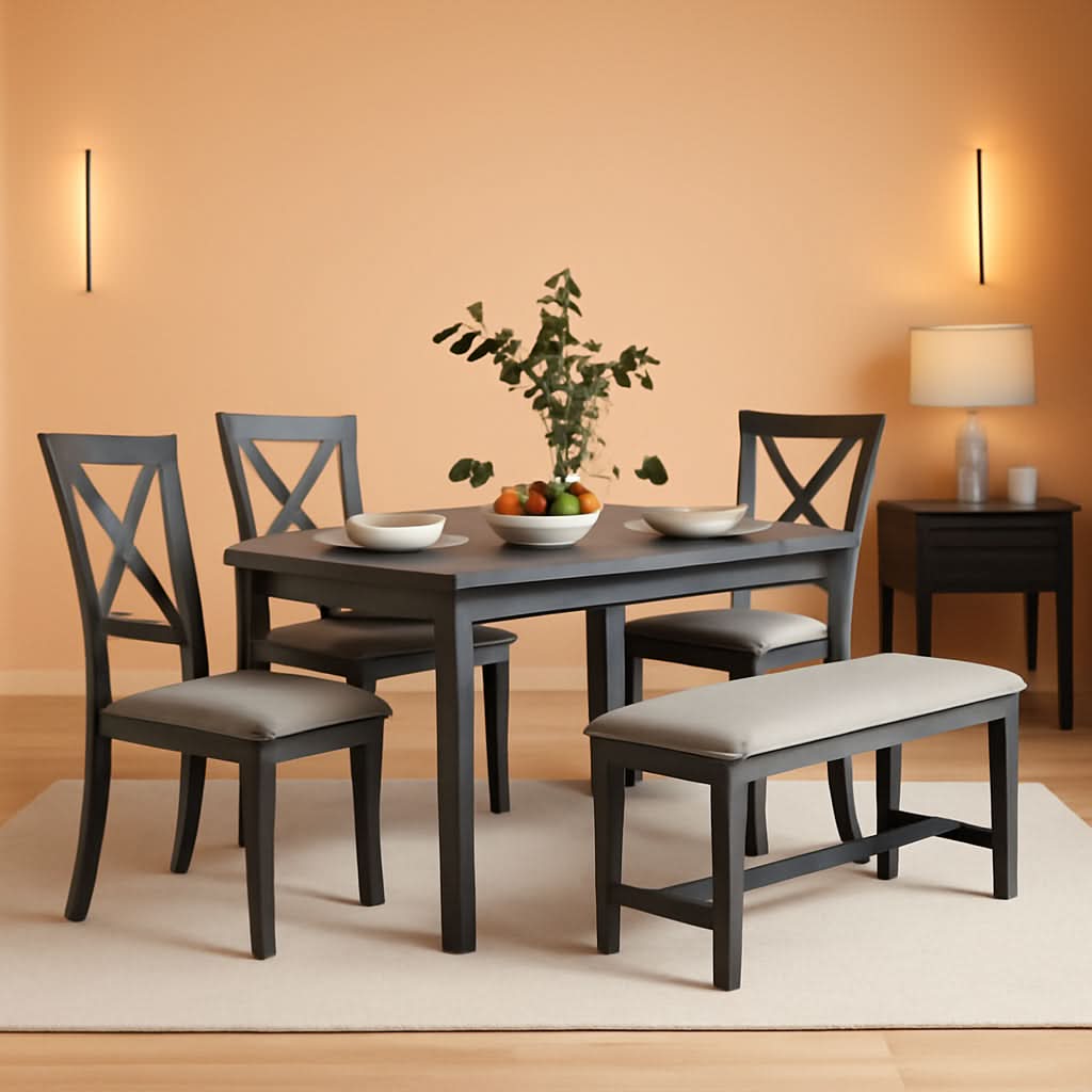 Grey Wooden Rectangular Dining Table Set Of 6 For Home