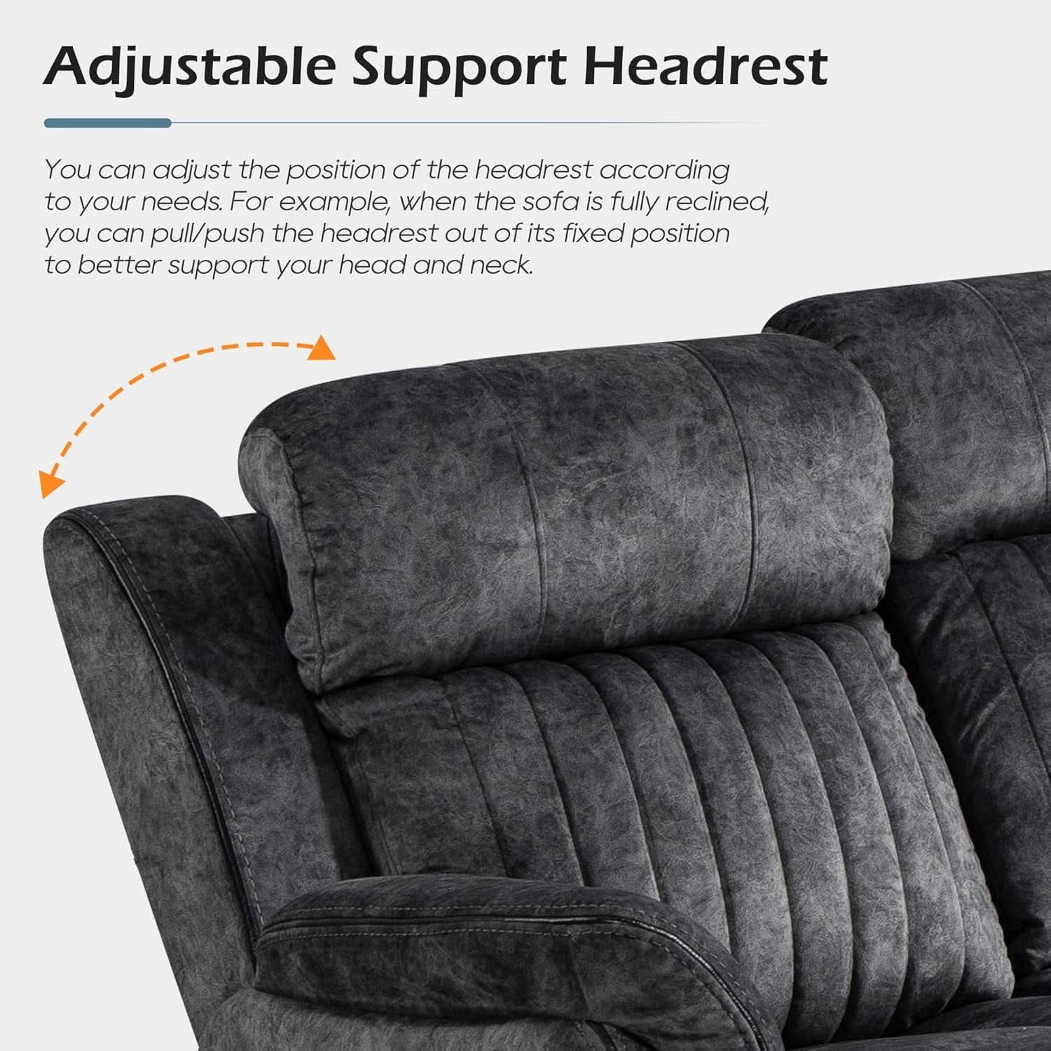 Grey Zero Gravity Reclining Sofa Set With Adjustable Headrest