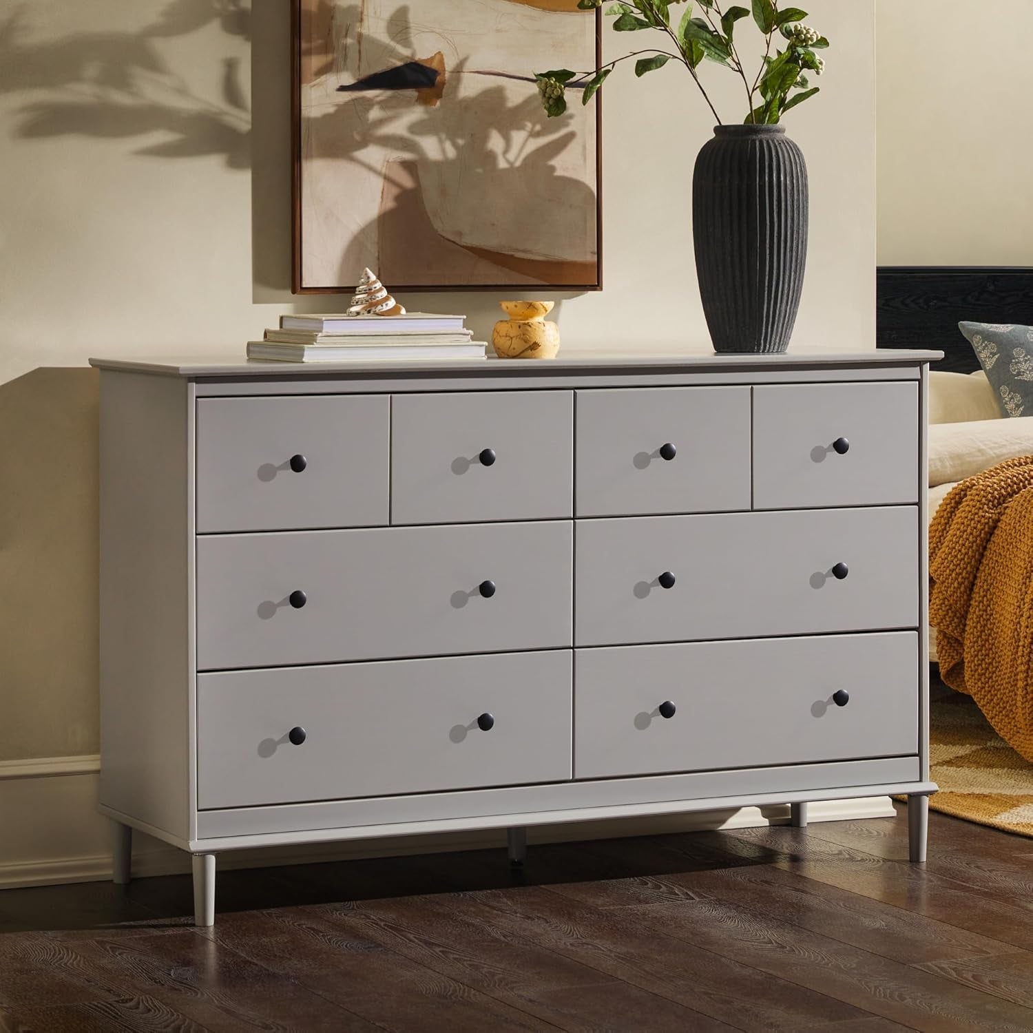 Greyish Handcrafted Solid Pine Dresser With Six Drawers