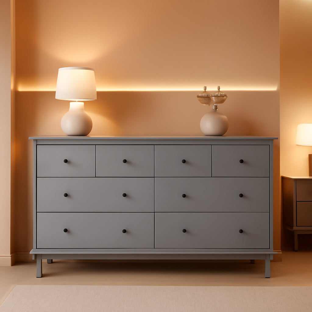Greyish Handcrafted Solid Pine Dresser With Six Drawers