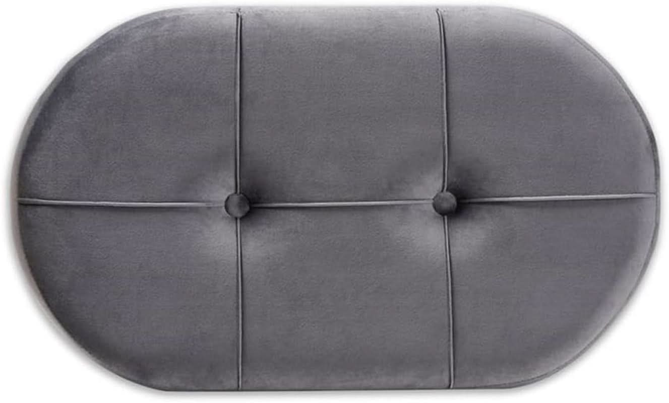 Greyish Velvety Upholstered Wood Ottoman Mid Century