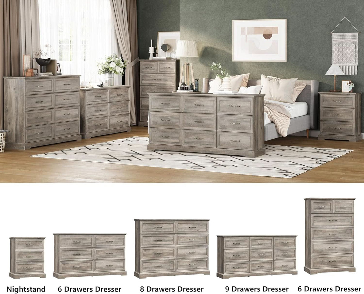 Greywash SolidWood FortyNineInch ExtraTall Six Drawer Dresser