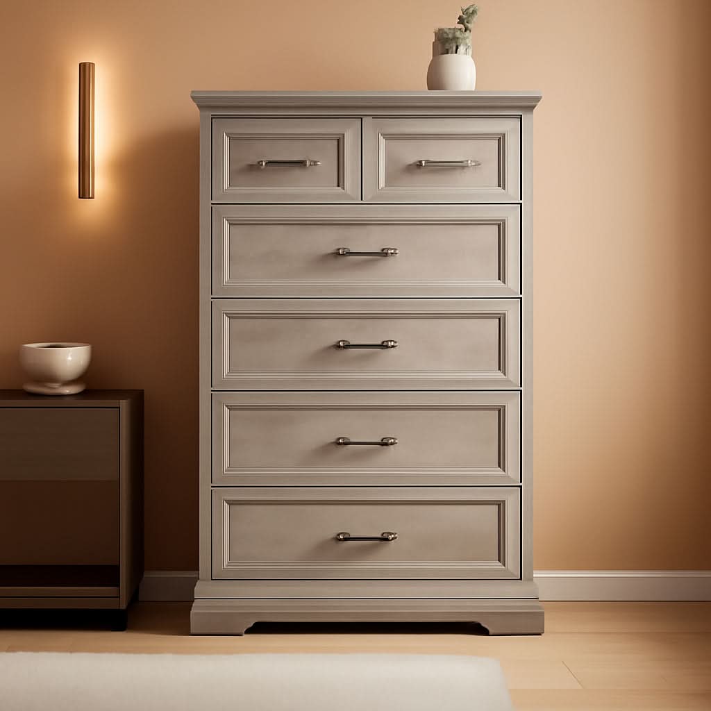 Greywash SolidWood FortyNineInch ExtraTall Six Drawer Dresser