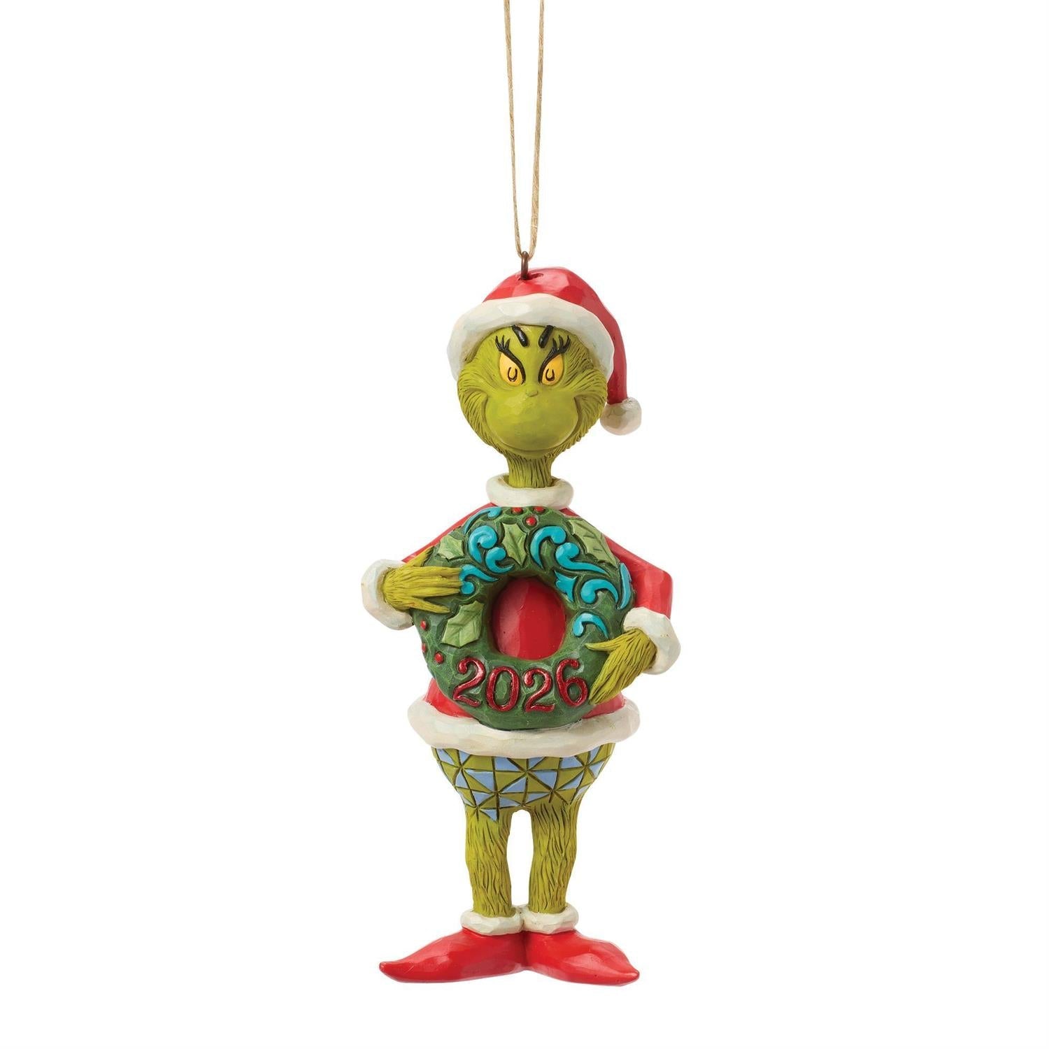 Grinch with Dated 2026 Wreath Ornament