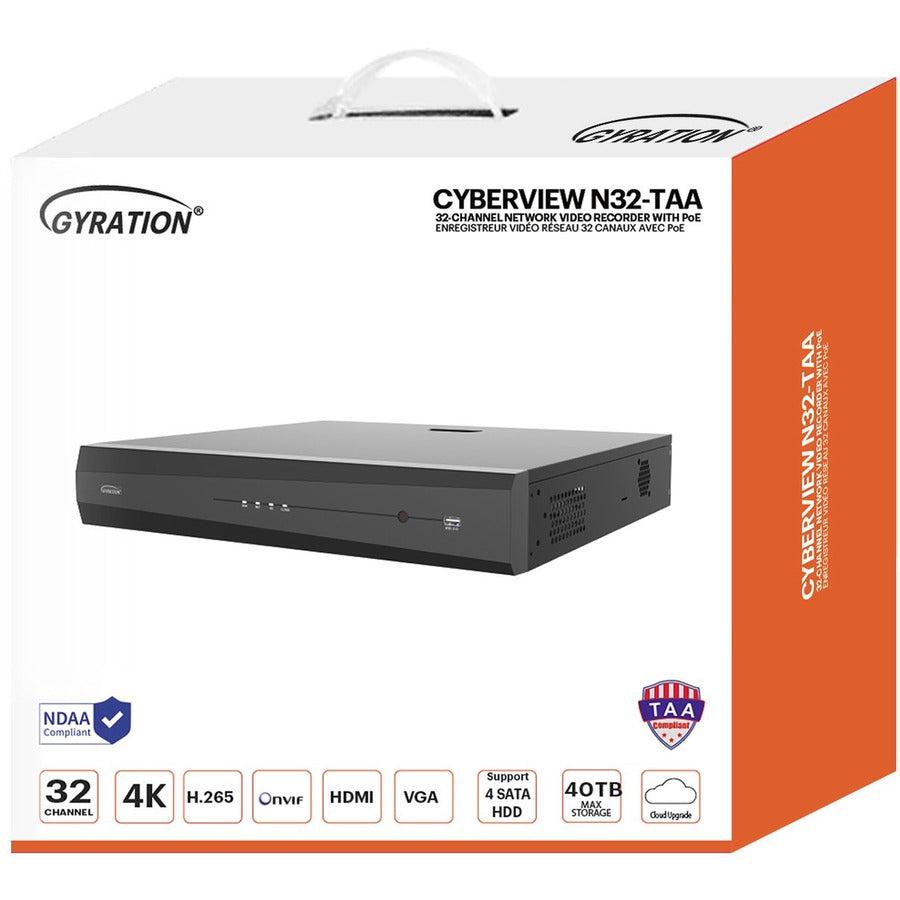 Gyration 32-Channel Network Video Recorder With PoE, TAA-Compliant - 10 TB HDD