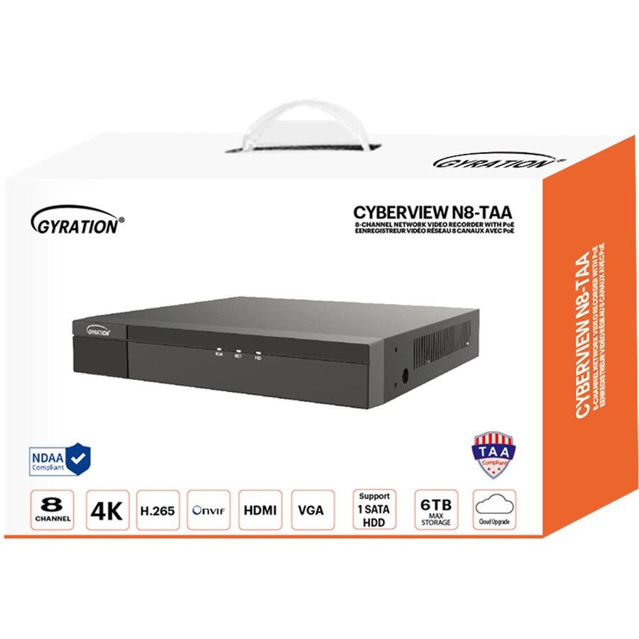 Gyration 8-Channel Network Video Recorder With PoE, TAA-Compliant - 6 TB HDD