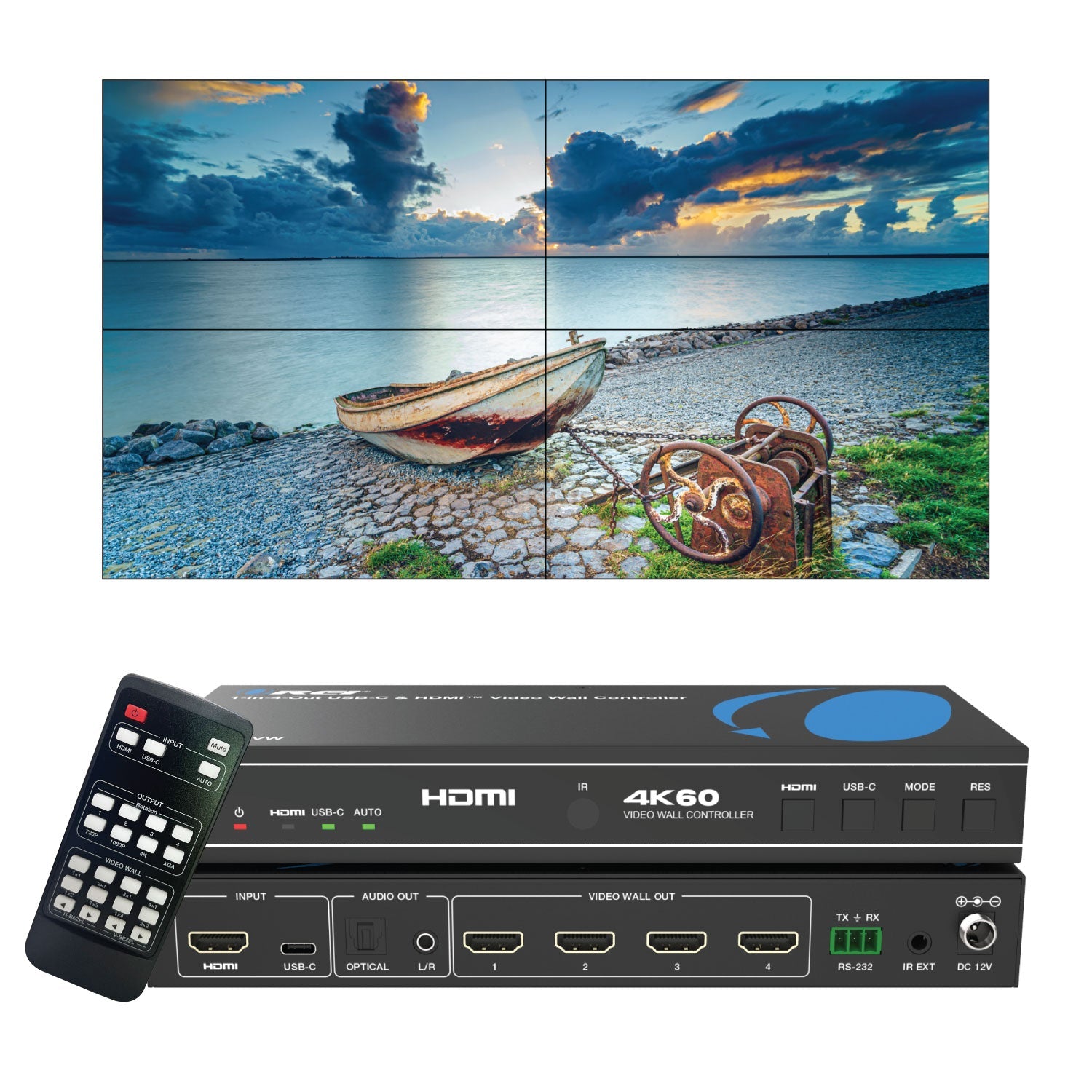 HDMI 2x2 Video Wall Controller with UBS-C input (UHD-14VW)