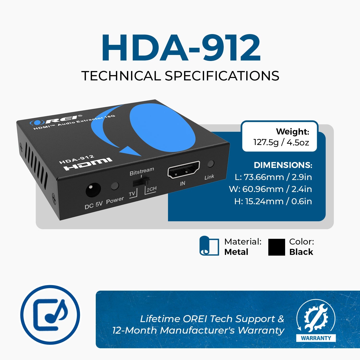 HDMI Audio Extractor Converter - SPDIF + 3.5mm Output (HDA-912)