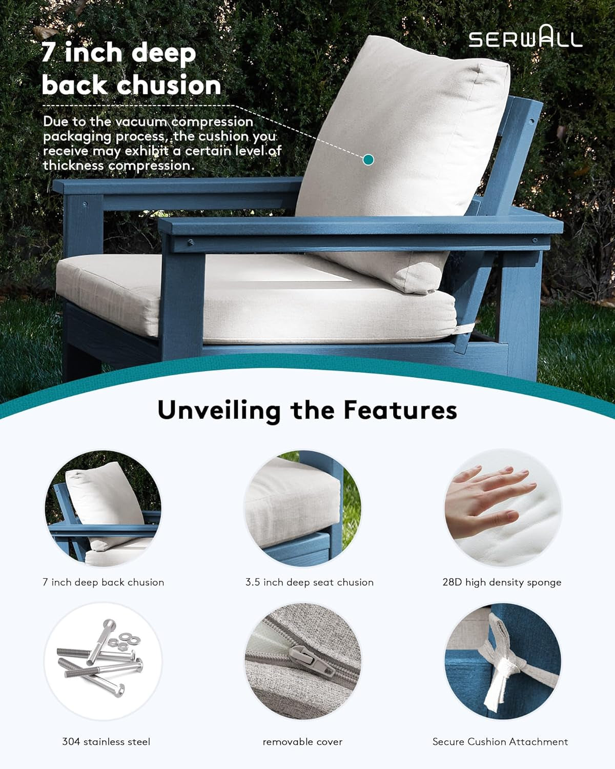 HDPE 4 Piece Patio Sofa Set Blue Frame Khaki Cushions