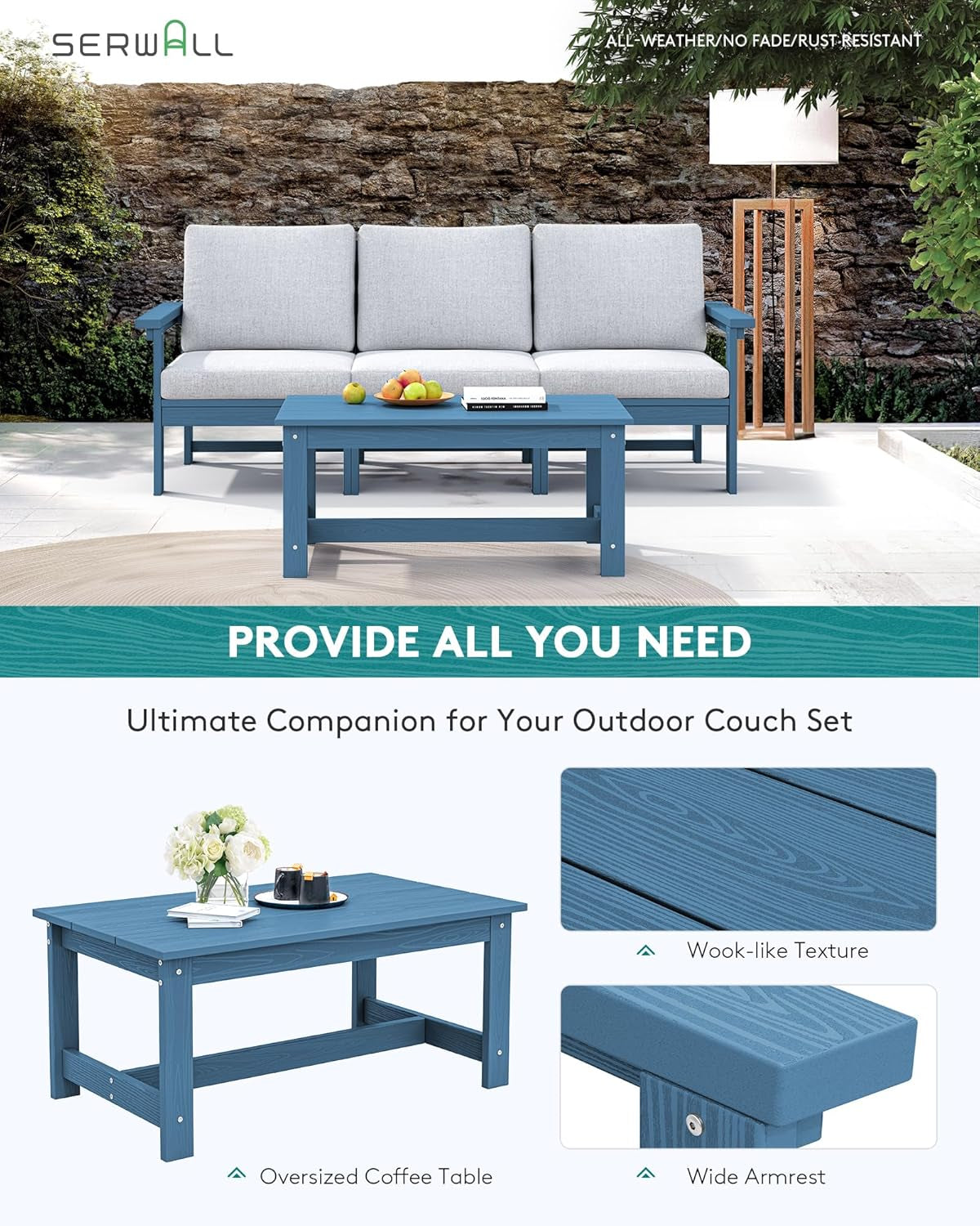 HDPE 4 Piece Patio Sofa Set Blue Frame Khaki Cushions