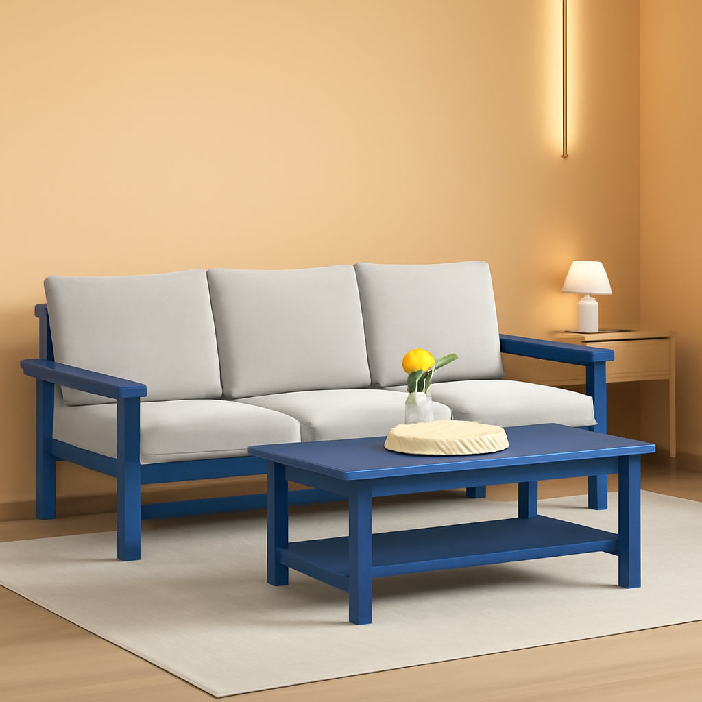 HDPE 4 Piece Patio Sofa Set Blue Frame Khaki Cushions