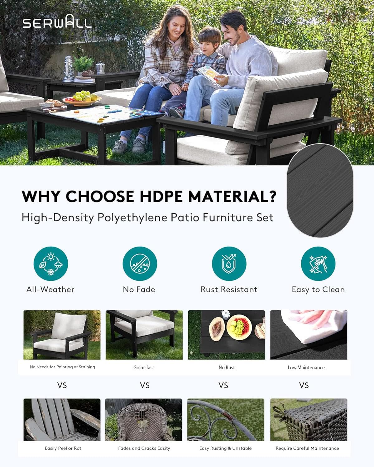 HDPE Outdoor Patio Furniture Set 7 Piece All Weather
