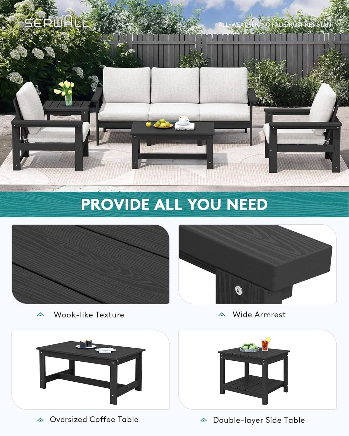 HDPE Outdoor Patio Furniture Set 7 Piece All Weather
