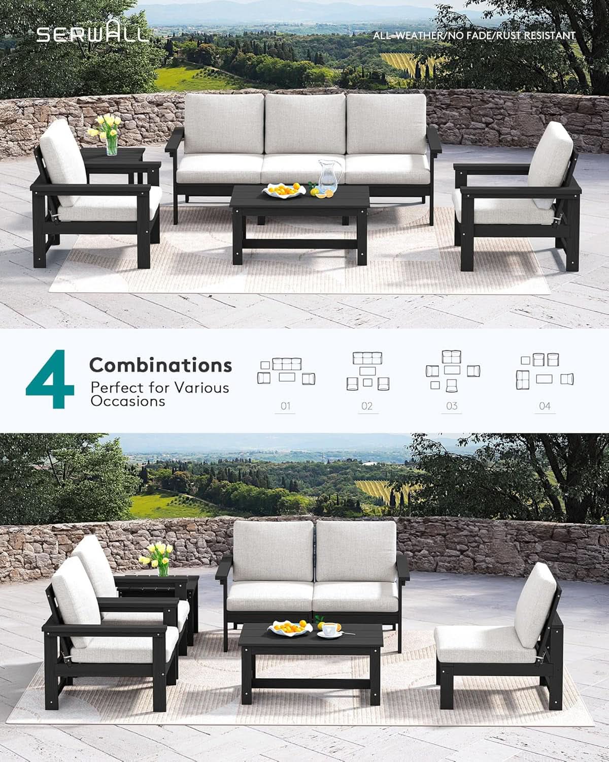HDPE Outdoor Patio Furniture Set 7 Piece All Weather