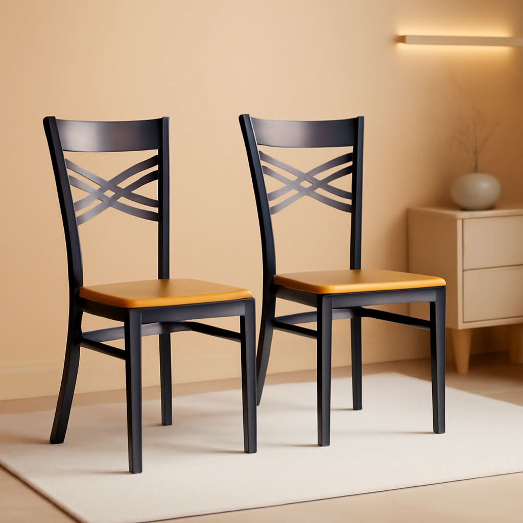 HERCULES Series Clear Coated X Back Metal Restaurant Chair 2 Pack Natural Wood Seat