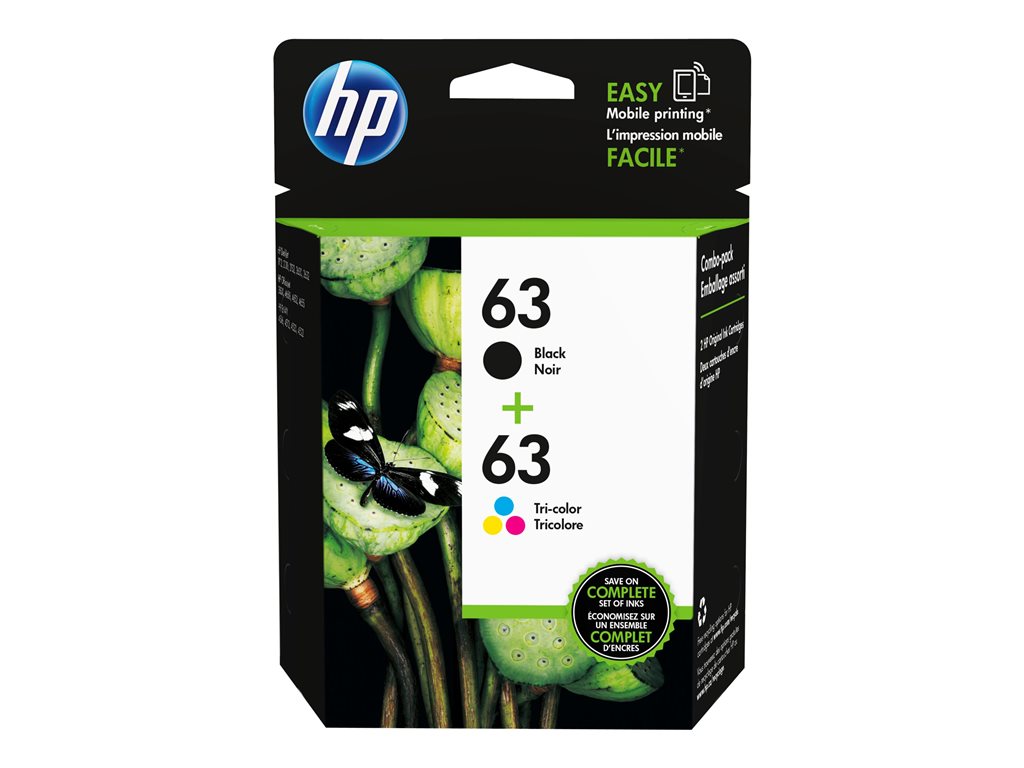 HP 63 - 2-pack - black, color (cyan, magenta, yellow) - original - ink cartridge - for Deskjet 1110, 2130, 3630; ENVY