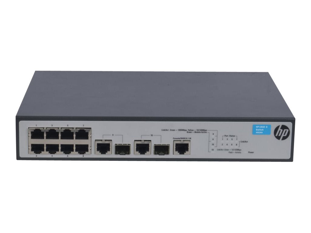 HPE 1910-8 Switch - Switch - L3 - managed - 8 x 10/100 + 2 x combo Gigabit SFP - rack-mountable