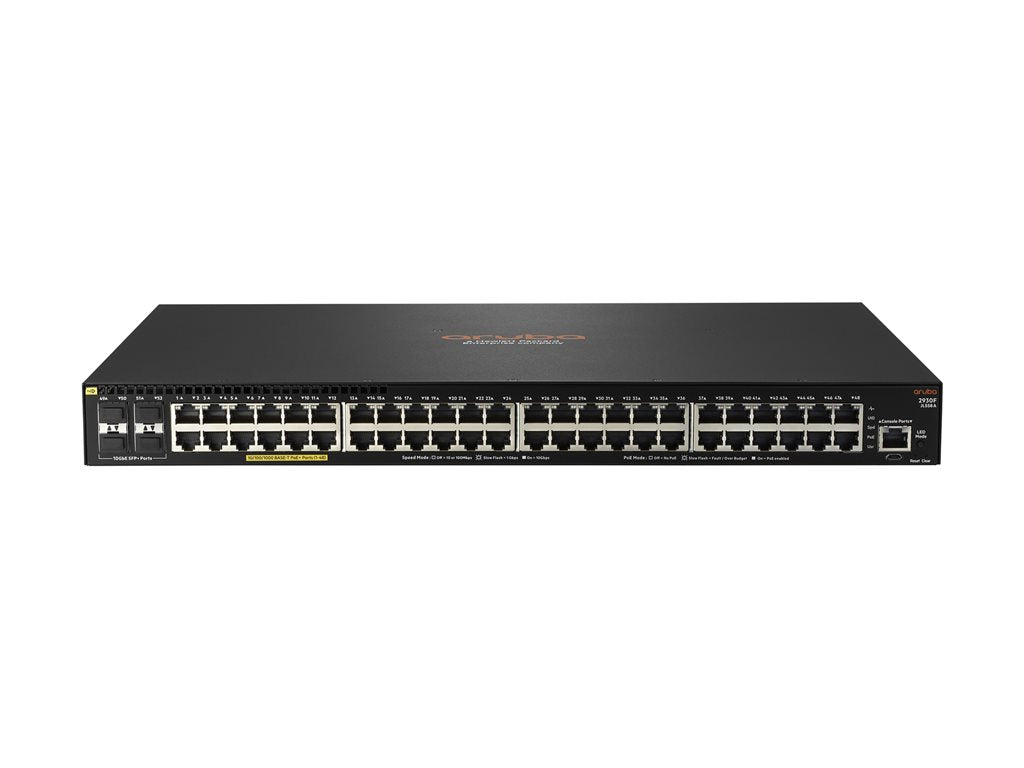 HPE Aruba 2930F 48G PoE+ 4SFP+ - Switch - L3 - managed - 48 x 10/100/1000 (PoE+) + 4 x 1 Gigabit / 10 Gigabit SFP+ (uplink) - JL558A#B2E