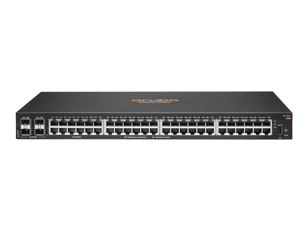 HPE Aruba 6100 48G 4SFP+ Switch - Switch - managed - 48 x 10/100/1000 + 4 x 1 Gigabit / 10 Gigabit SFP+ - side to side airflow JL676A#ACJ