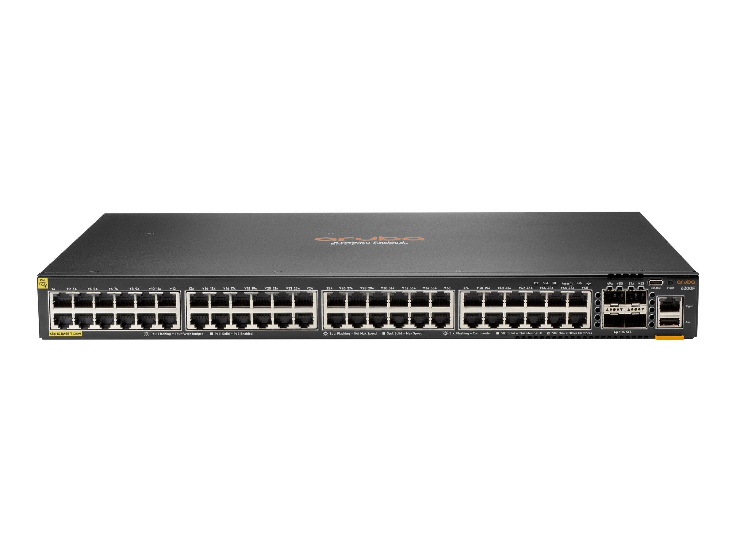 HPE Aruba 6200F 48G Class4 PoE 4SFP+ 370W Switch - Switch - Max. Stacking Distance 10 kms - L3 - managed - 48 x 10/100/1000 (PoE+) JL727B#B2E