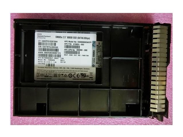 HPE - SSD - Write Intensive-3 - 800 GB - 2.5 SFF - SATA 6Gb/s - with HPE Smart Carrier Converter"
