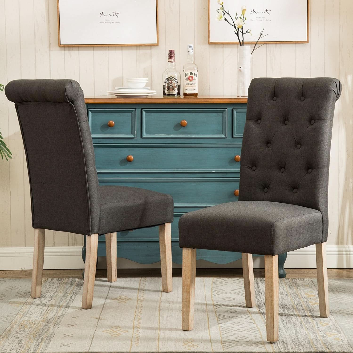 Habit Solid Wood Tufted Parsons Charcoal Dining Chairs Set Of 2