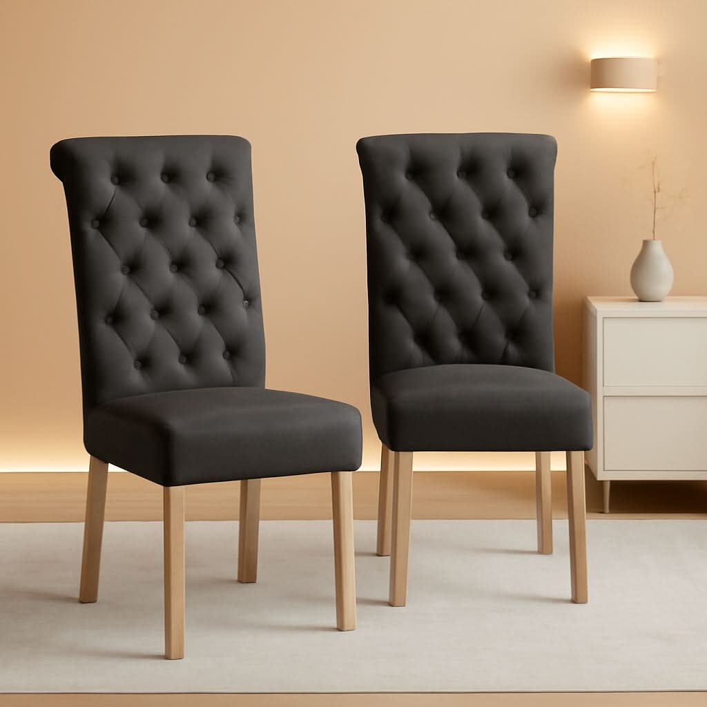 Habit Solid Wood Tufted Parsons Charcoal Dining Chairs Set Of 2