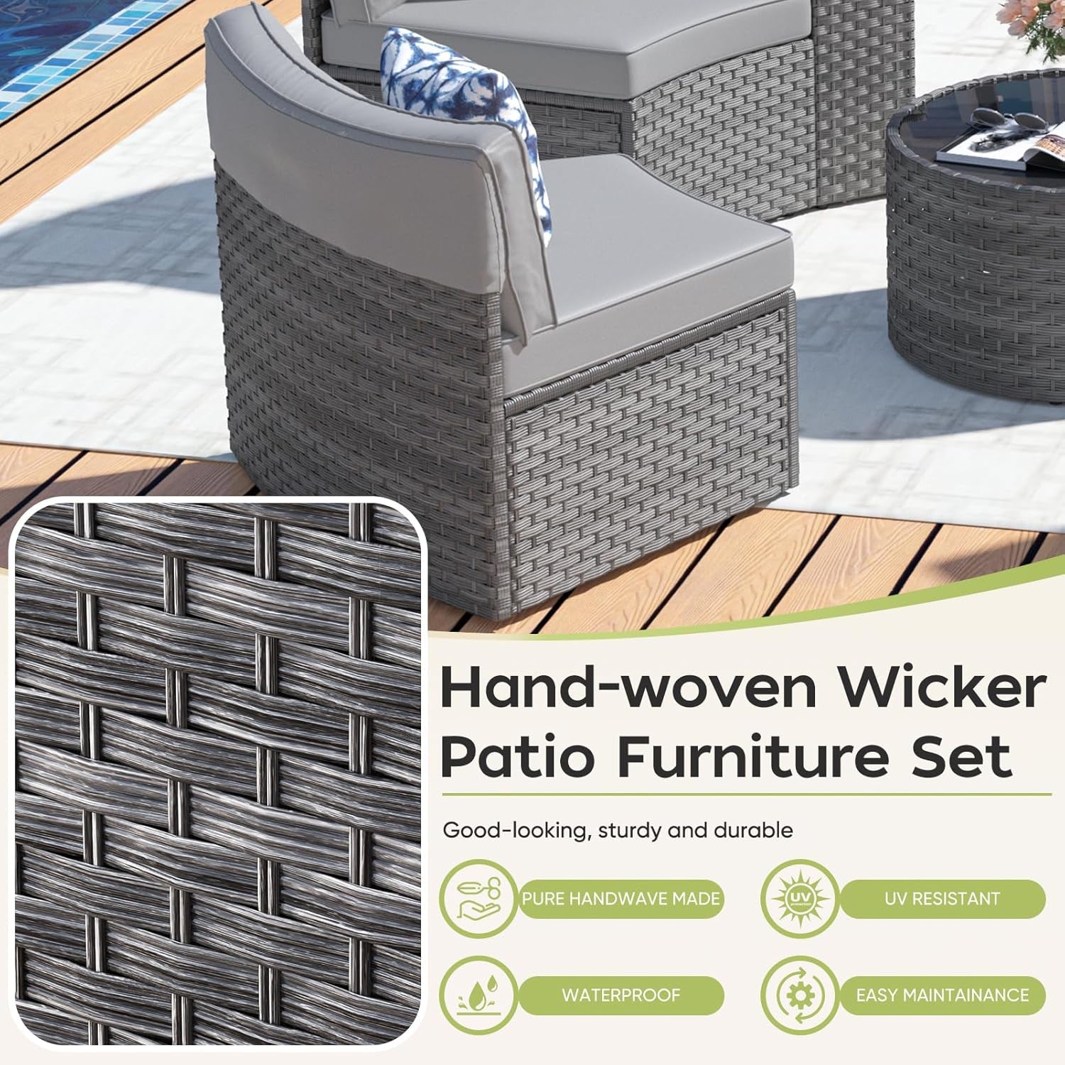 Half Moon Curved Outdoor Patio Furniture Set Grey