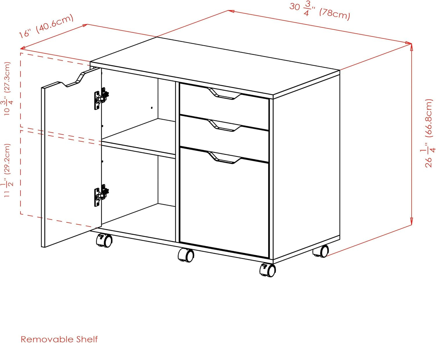Halifax White Mobile Filing Cabinet With 3 Drawers