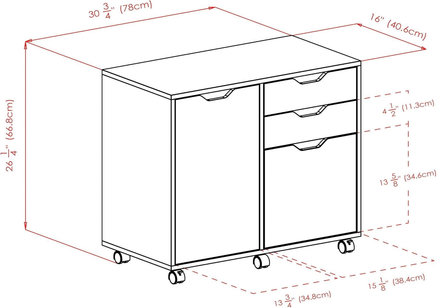 Halifax White Mobile Filing Cabinet With 3 Drawers