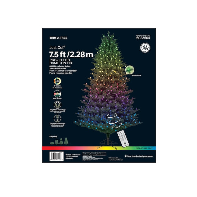 Hamilton Fir Christmas Tree with Color Changing LED Lights - 7.5 Foot