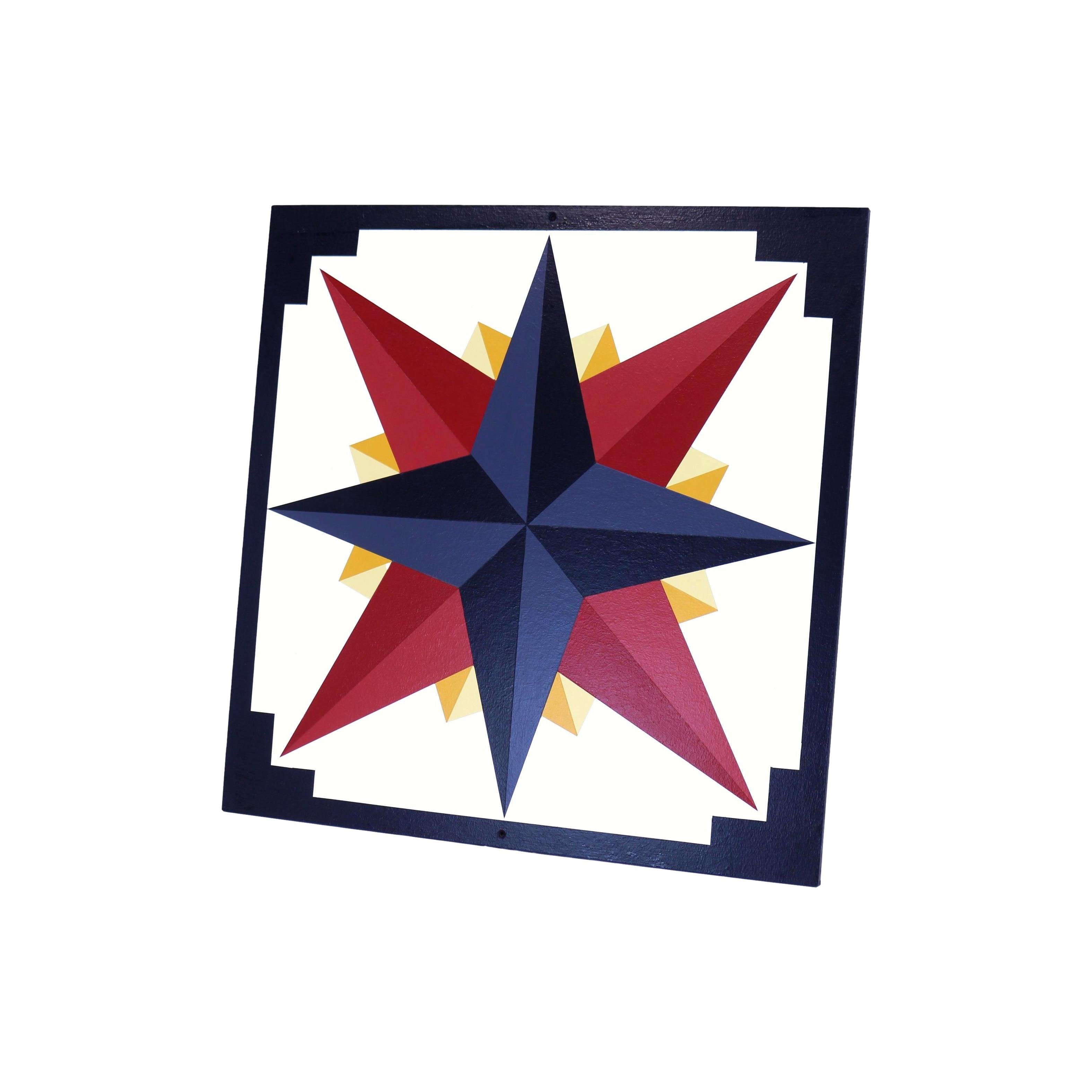 Hand-Painted Barn Quilt, Mariner's Compass Golden Abyss Design